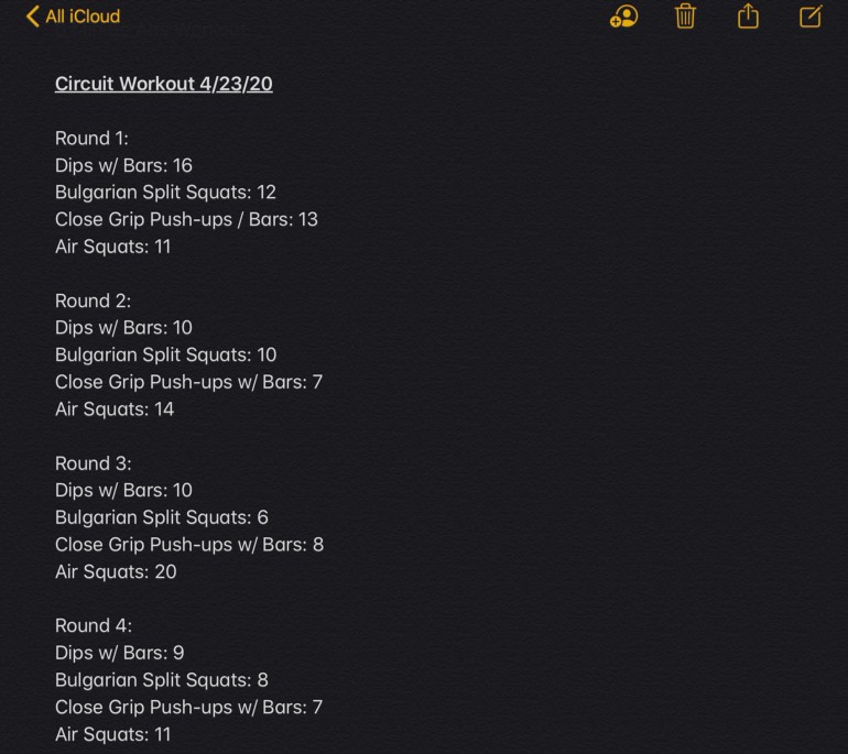 An example of workout tracking